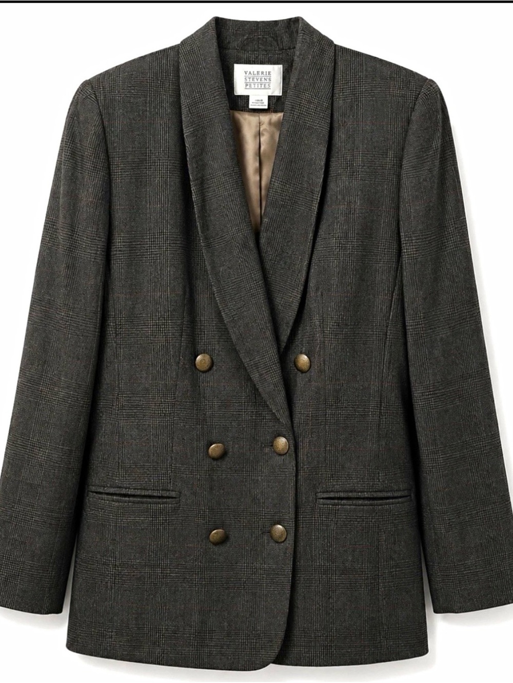 Valerie Stevens Charcoal Plaid Double-Breasted Blazer